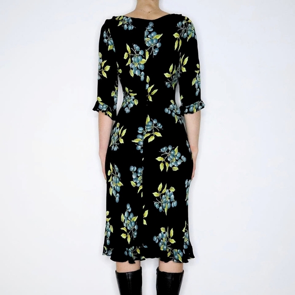 Vintage Betsey Johnson 90s Blueberry Fruit Print Ruffle Slip Midi Dress - Picture 16 of 16